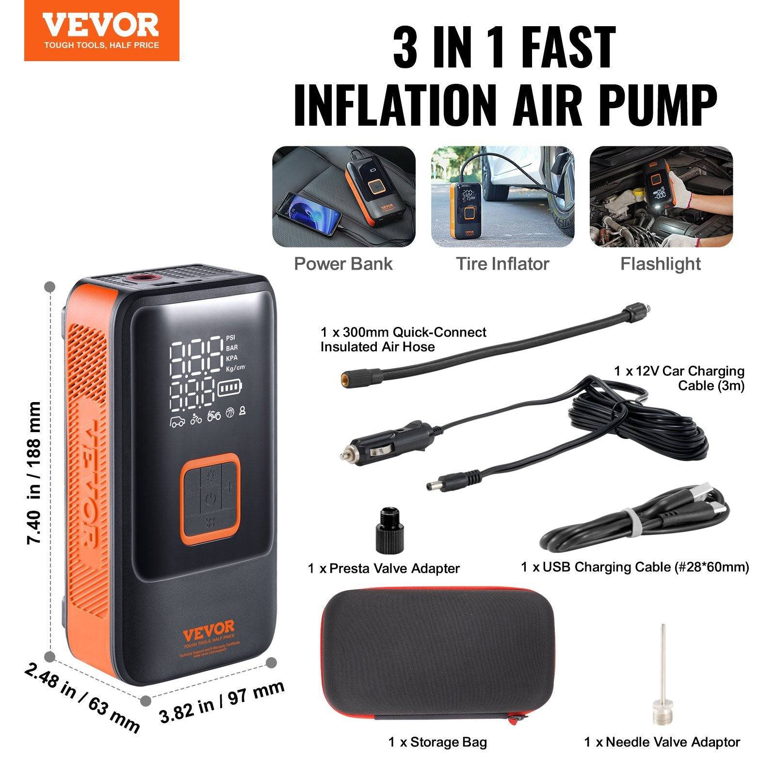 Portable Tire Inflator Air Compressor - Dual-Cylinder & 12000mAh Rechargeable Pump - Fast Inflation, Auto-Off, LCD Gauge, LED Light - Car Motorcycle Bike Bal - Growtochoice LLC