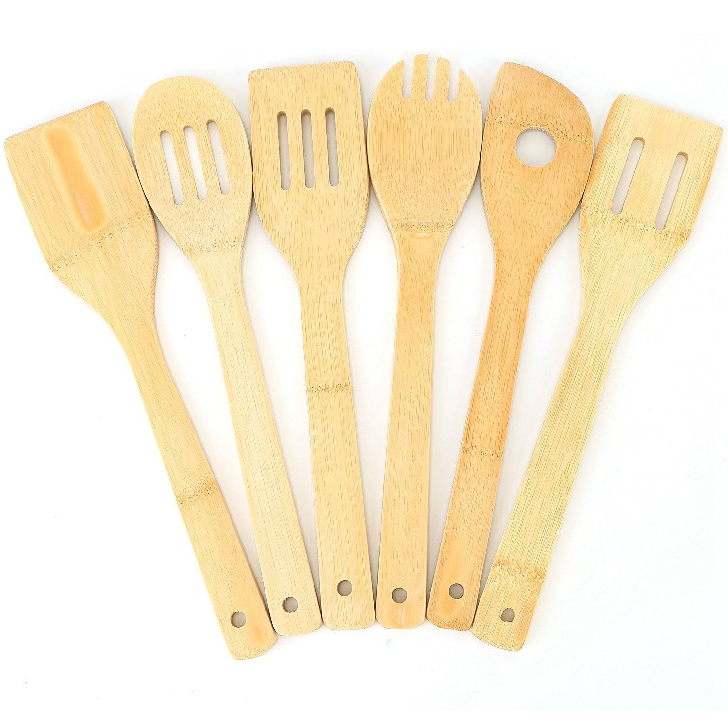 6Pcs Cooking Utensil Bamboo Wooden Spoons Spatula Kitchen Cooking Tools - Growtochoice LLC