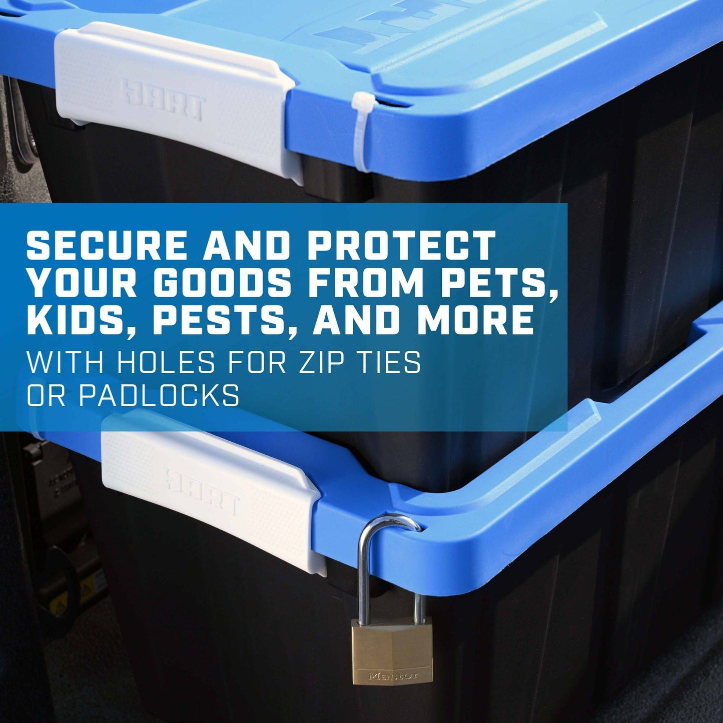50 Gallon Rolling Plastic Storage Bin Container with Pull Handle, Black with Blue Lid, Set of 2 - Growtochoice LLC