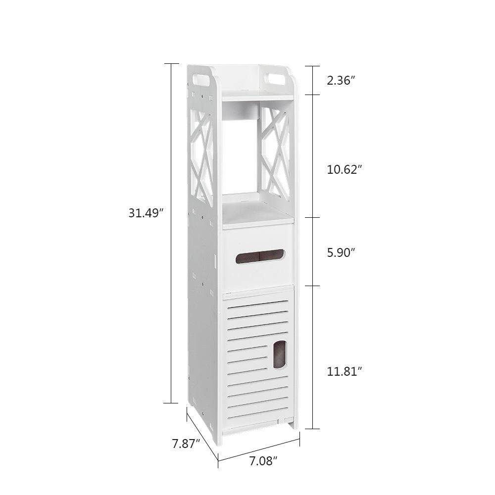 4-Tier Bathroom Standing Shelf Storage Closet Organizer Free Standing Shelves Rack with 2 Doors Carved Stand Cabinet Home Decor - Growtochoice LLC
