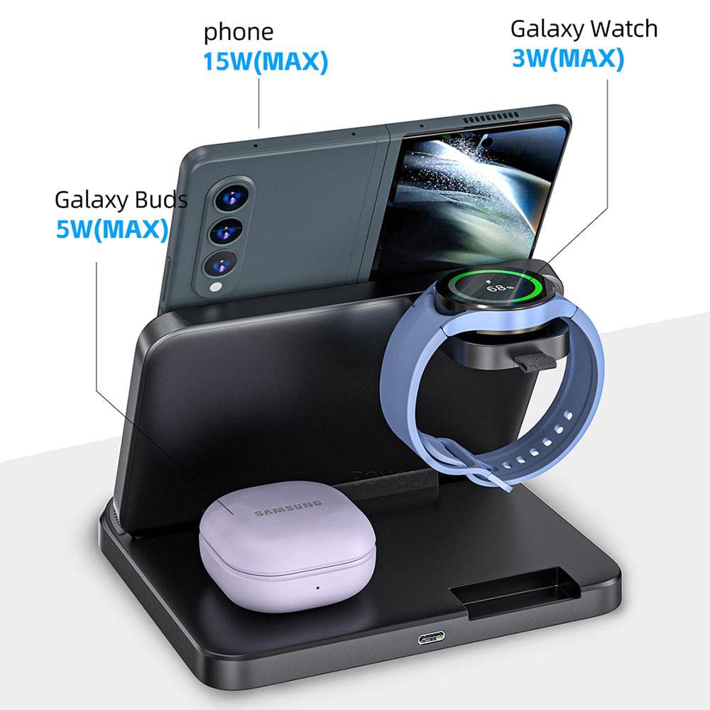 Foldable Wireless Charger 3 in 1 Station for Samsung Z Fold 3/Z Flip4 - Growtochoice LLC