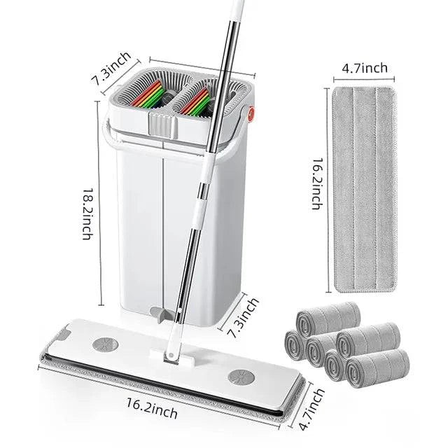 Mop With Bucket and Squeeze,Hand Free Flat Floor Mop and Bucket Multifunction Microfiber Mops Floor Cleaning with Bucket - Growtochoice LLC