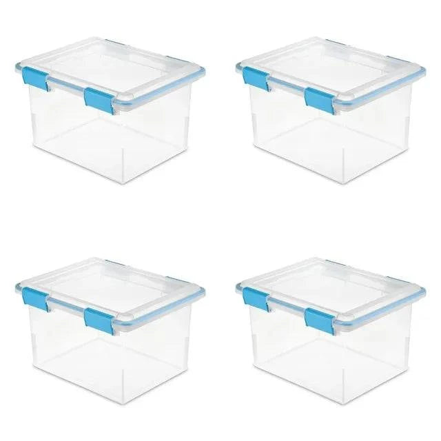 Sterilite 32 Quart Gasket Box - Clear Base and Lid, Blue Aquarium (Set of 4) - Growtochoice LLC