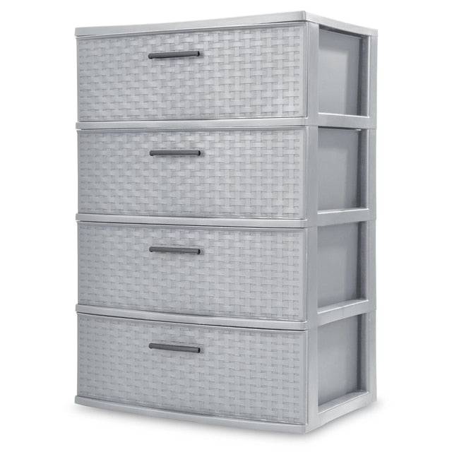 4 Drawer Wide Weave Tower Cement Storage Box home hanging clothes drawer - Growtochoice LLC