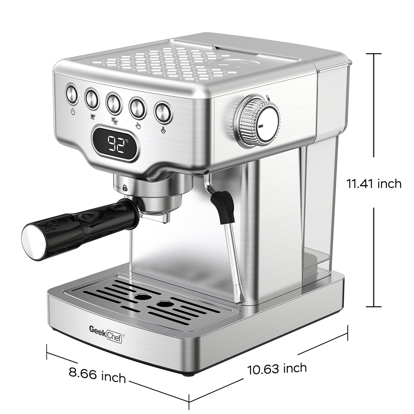 "20-Bar Espresso Machine with Milk Frother for Latte, Cappuccino, Macchiato – Home Espresso Maker with 1.8L Water Tank, Stainless Steel"