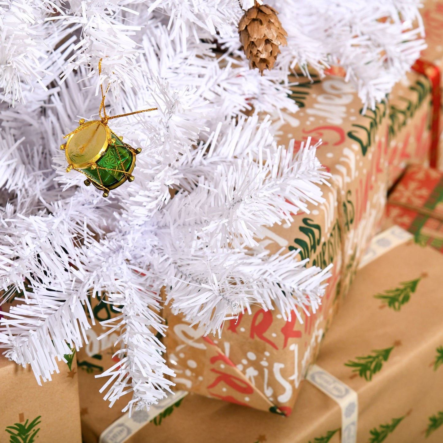 4.9ft Artificial Christmas White- Tree Xmas Holidays Decor With Ornament White