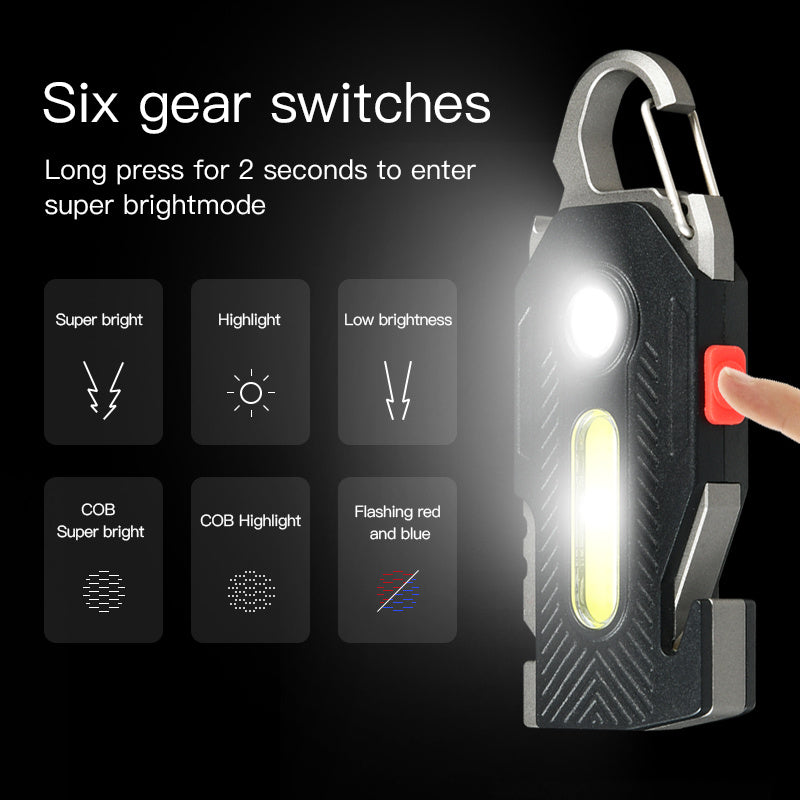 Multifunctional Keychain Flashlight, COB LED Emergency Work Light, Rechargeable