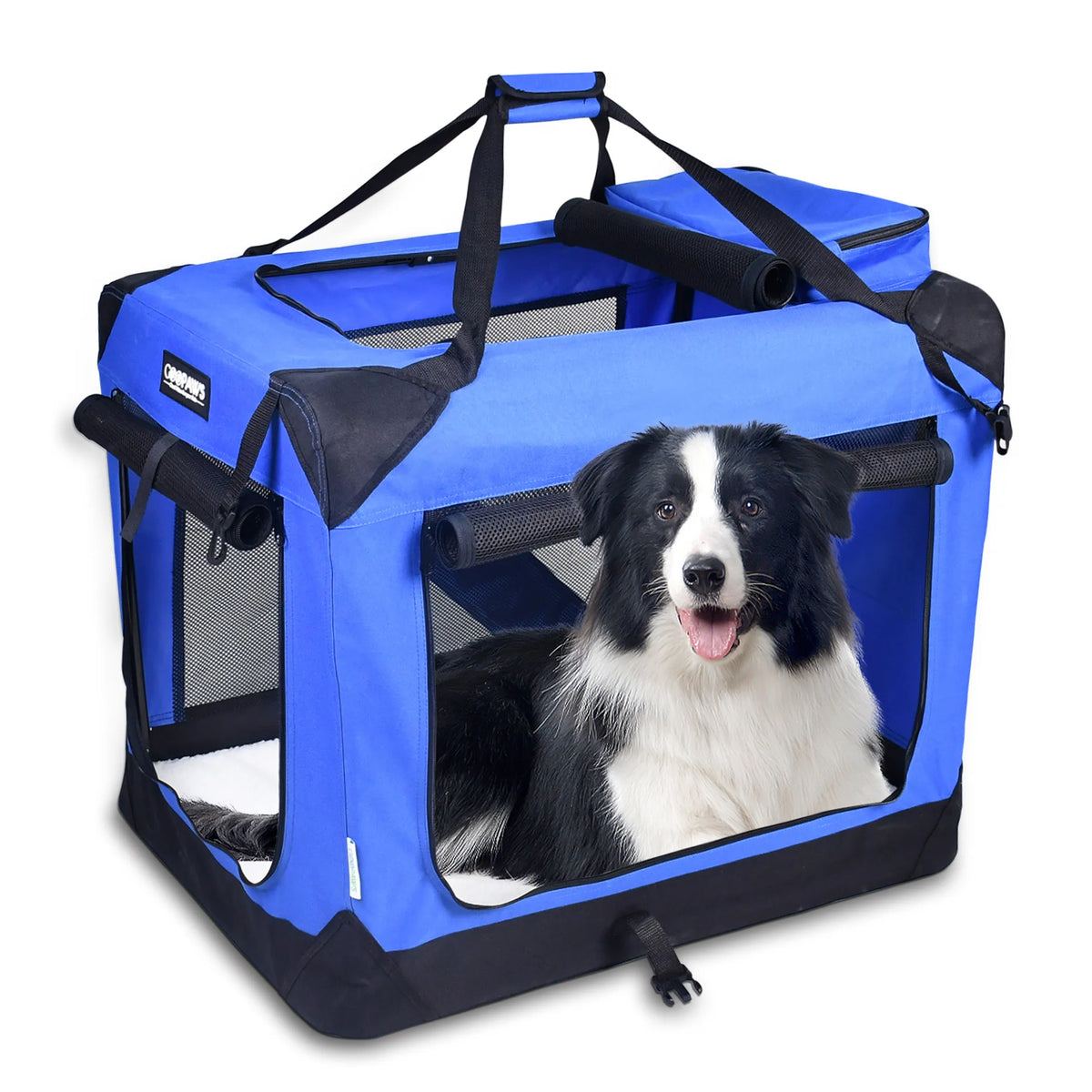Soft Sided Dog Crate, Portable Collapsible Dog Kennel with 3 Doors, Washable Cover, Steel Tube Frame, Fleece Bed & Adjustable Straps, Indoor Outdoor Pet Travel Crate
