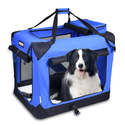 Soft Sided Dog Crate, Portable Collapsible Dog Kennel with 3 Doors, Washable Cover, Steel Tube Frame, Fleece Bed & Adjustable Straps, Indoor Outdoor Pet Travel Crate