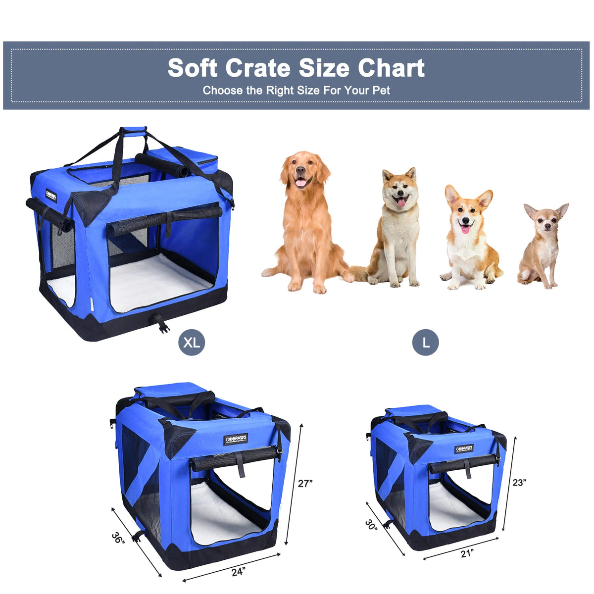 Soft Sided Dog Crate, Portable Collapsible Dog Kennel with 3 Doors, Washable Cover, Steel Tube Frame, Fleece Bed & Adjustable Straps, Indoor Outdoor Pet Travel Crate