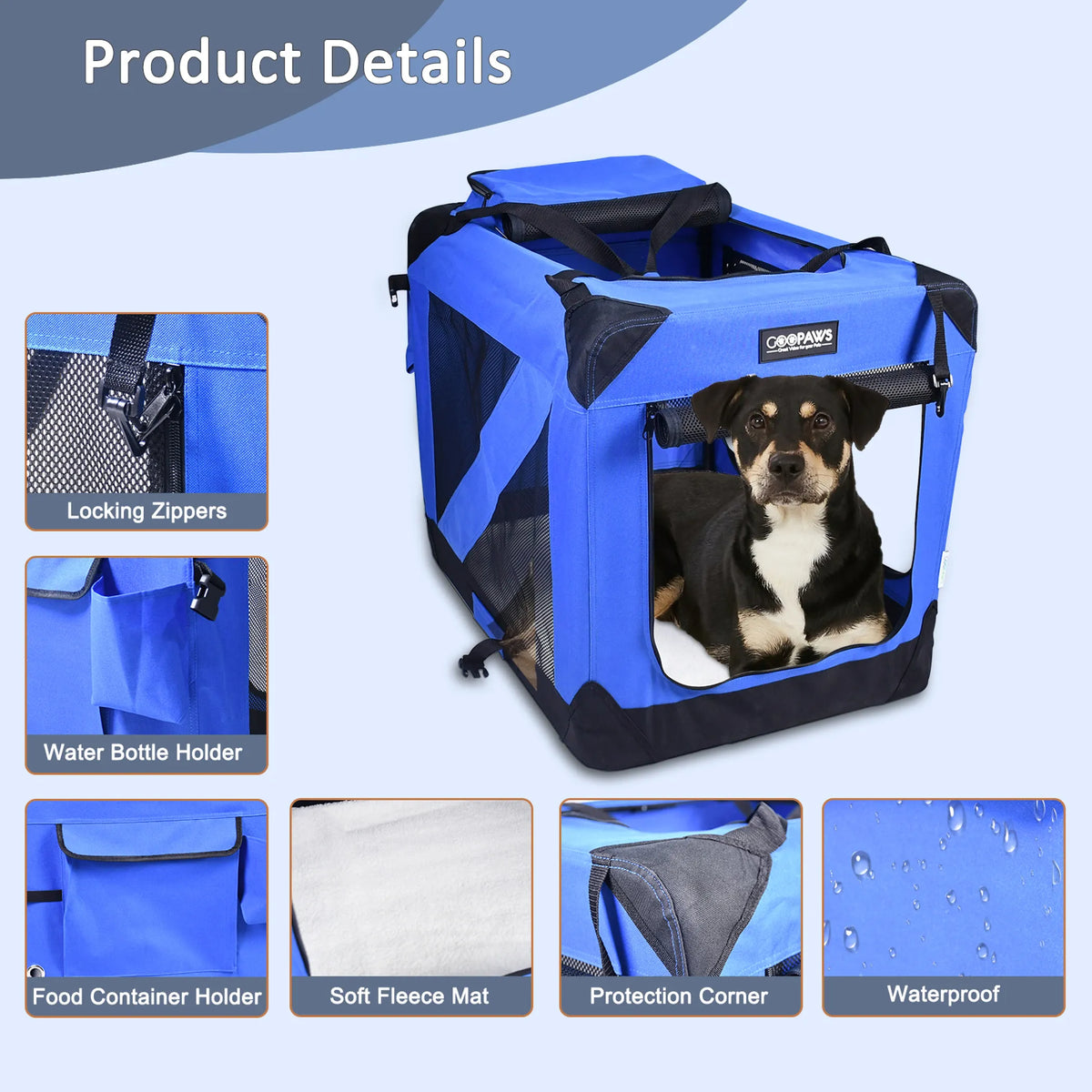 Soft Sided Dog Crate, Portable Collapsible Dog Kennel with 3 Doors, Washable Cover, Steel Tube Frame, Fleece Bed & Adjustable Straps, Indoor Outdoor Pet Travel Crate