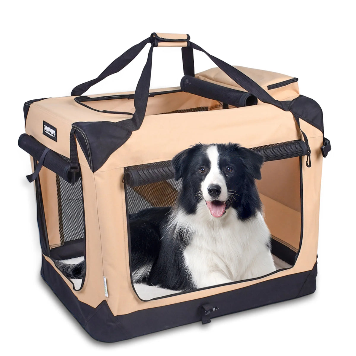 Soft Sided Dog Crate, Portable Collapsible Dog Kennel with 3 Doors, Washable Cover, Steel Tube Frame, Fleece Bed & Adjustable Straps, Indoor Outdoor Pet Travel Crate