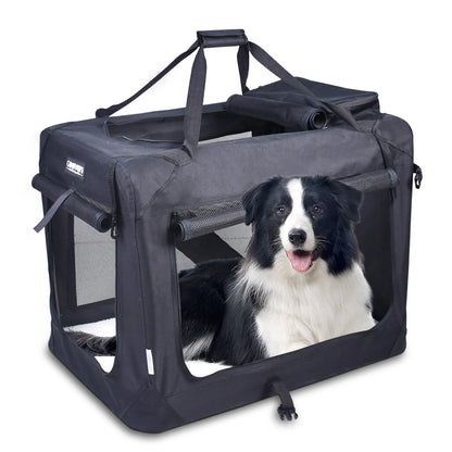Soft Sided Dog Crate, Portable Collapsible Dog Kennel with 3 Doors, Washable Cover, Steel Tube Frame, Fleece Bed & Adjustable Straps, Indoor Outdoor Pet Travel Crate