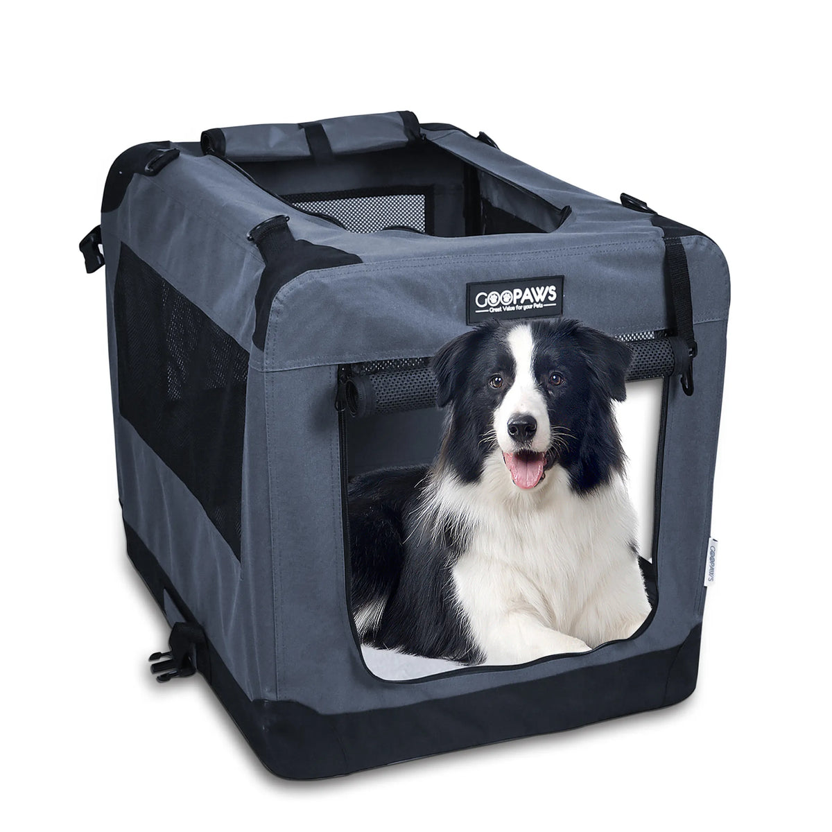 Soft Sided Dog Crate, Portable Collapsible Dog Kennel with 3 Doors, Washable Cover, Steel Tube Frame, Fleece Bed & Adjustable Straps, Indoor Outdoor Pet Travel Crate