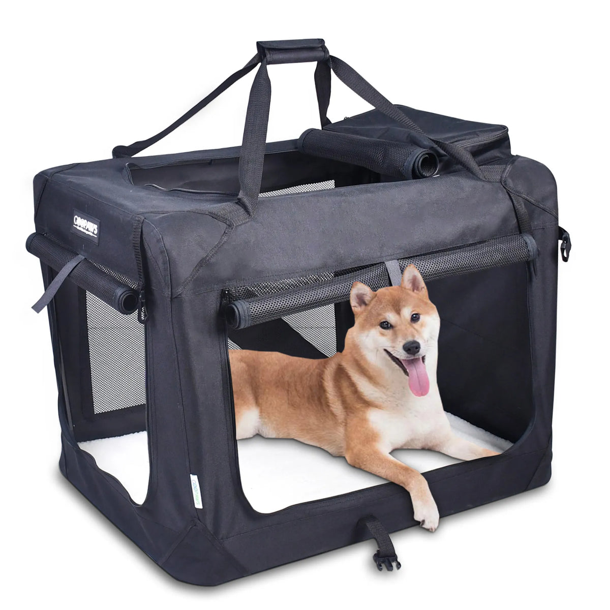 Soft Sided Dog Crate, Portable Collapsible Dog Kennel with 3 Doors, Washable Cover, Steel Tube Frame, Fleece Bed & Adjustable Straps, Indoor Outdoor Pet Travel Crate