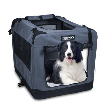 Soft Sided Dog Crate, Portable Collapsible Dog Kennel with 3 Doors, Washable Cover, Steel Tube Frame, Fleece Bed & Adjustable Straps, Indoor Outdoor Pet Travel Crate