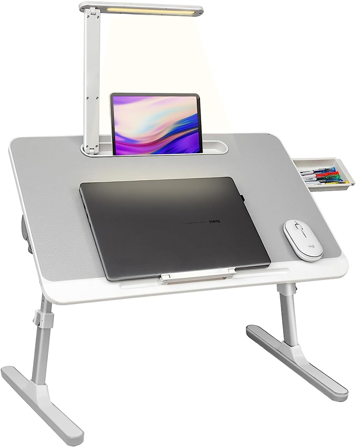 Portable Lap Desk with LED Light, Drawer, and Adjustable Stand: Ideal for Bed, Sofa, Study, and Reading