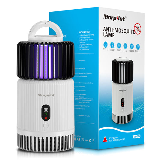 USB Indoor Bug Zapper: Morpilot Mosquito Trap for Gnats and Fruit Flies with UV Light, Rechargeable, Silent Fan, Sticky Glue Boards
