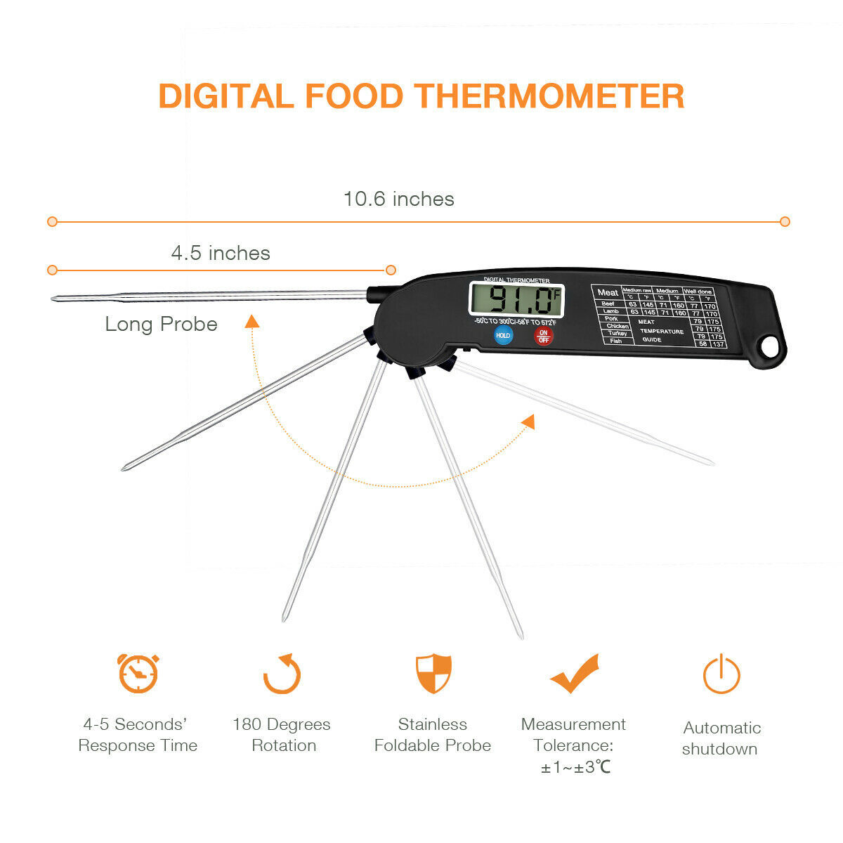 "Digital Instant Read Meat Thermometer – Perfect for Cooking, Steak, BBQ, Grill, Smoker, and Oven – Essential Barbecue Accessories for Kitchen, Grill, and Rotisserie"