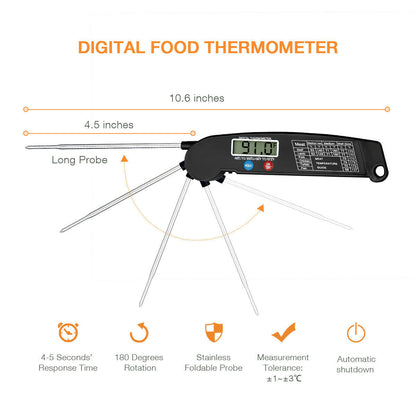 "Digital Instant Read Meat Thermometer – Perfect for Cooking, Steak, BBQ, Grill, Smoker, and Oven – Essential Barbecue Accessories for Kitchen, Grill, and Rotisserie"