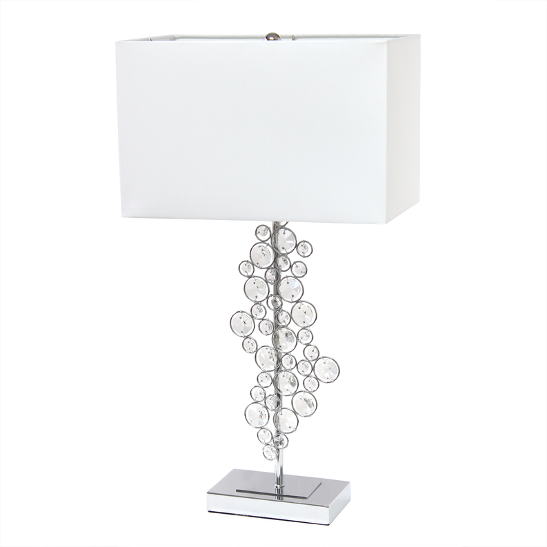 "Lalia Home Lumiluxxe Tall Crystal Glam Table Lamp with Chrome Finish and White Fabric Shade"