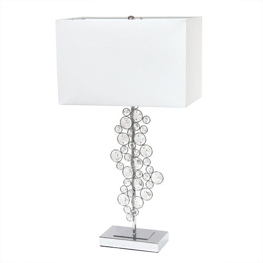 Lalia Home Lumiluxxe Tall Contemporary Crystal Glitz and Chrome Glam Table Lamp with White Fabric Rectangular Shade