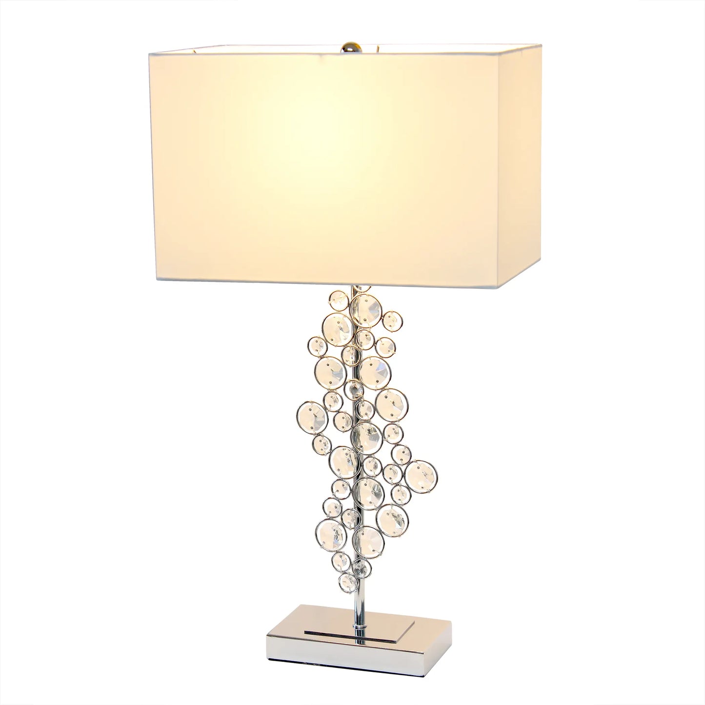 Lalia Home Lumiluxxe Tall Contemporary Crystal Glitz and Chrome Glam Table Lamp with White Fabric Rectangular Shade