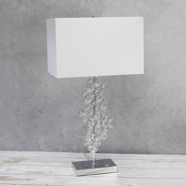 "Lalia Home Lumiluxxe Tall Crystal Glam Table Lamp with Chrome Finish and White Fabric Shade"