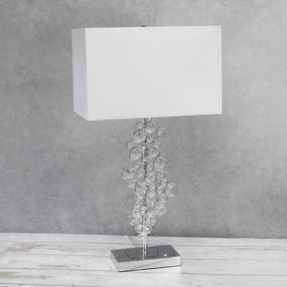 Lalia Home Lumiluxxe Tall Contemporary Crystal Glitz and Chrome Glam Table Lamp with White Fabric Rectangular Shade