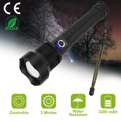 LED Tactical Flashlights 30000LM USB Rechargeable