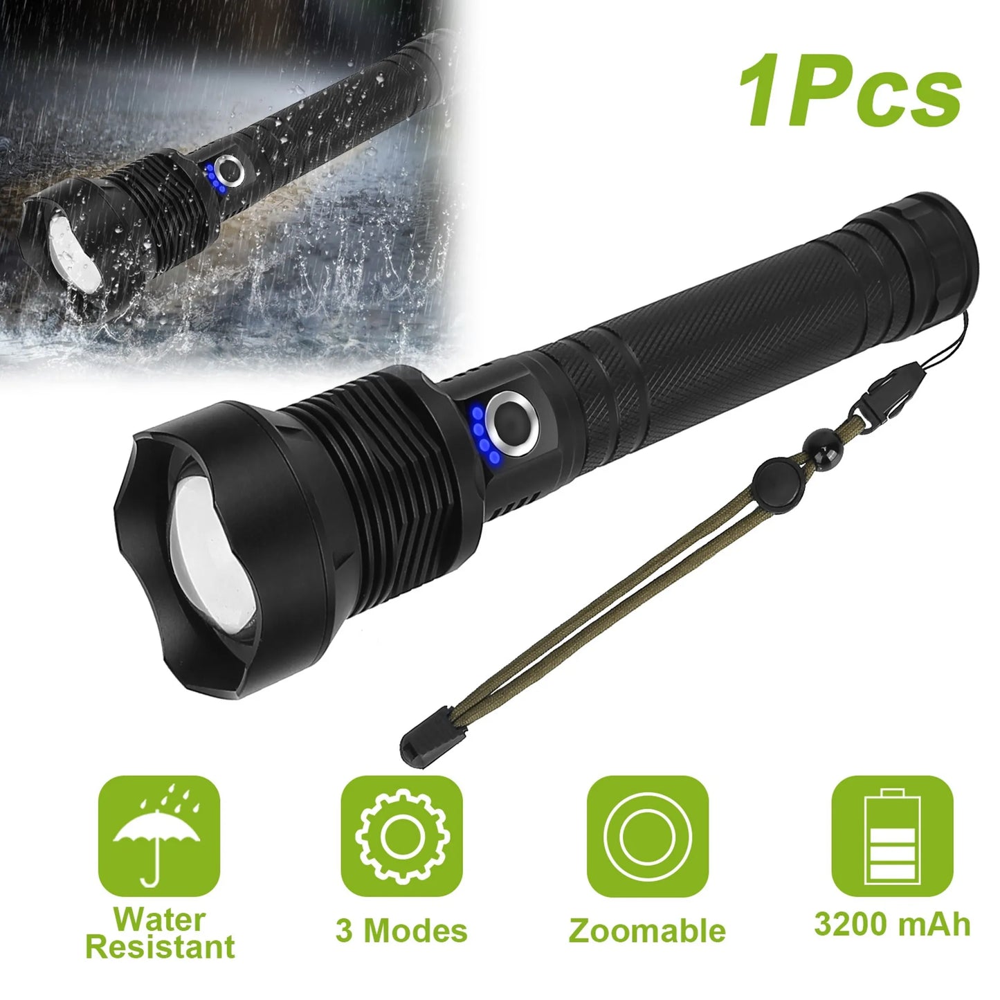 LED Tactical Flashlights 30000LM USB Rechargeable