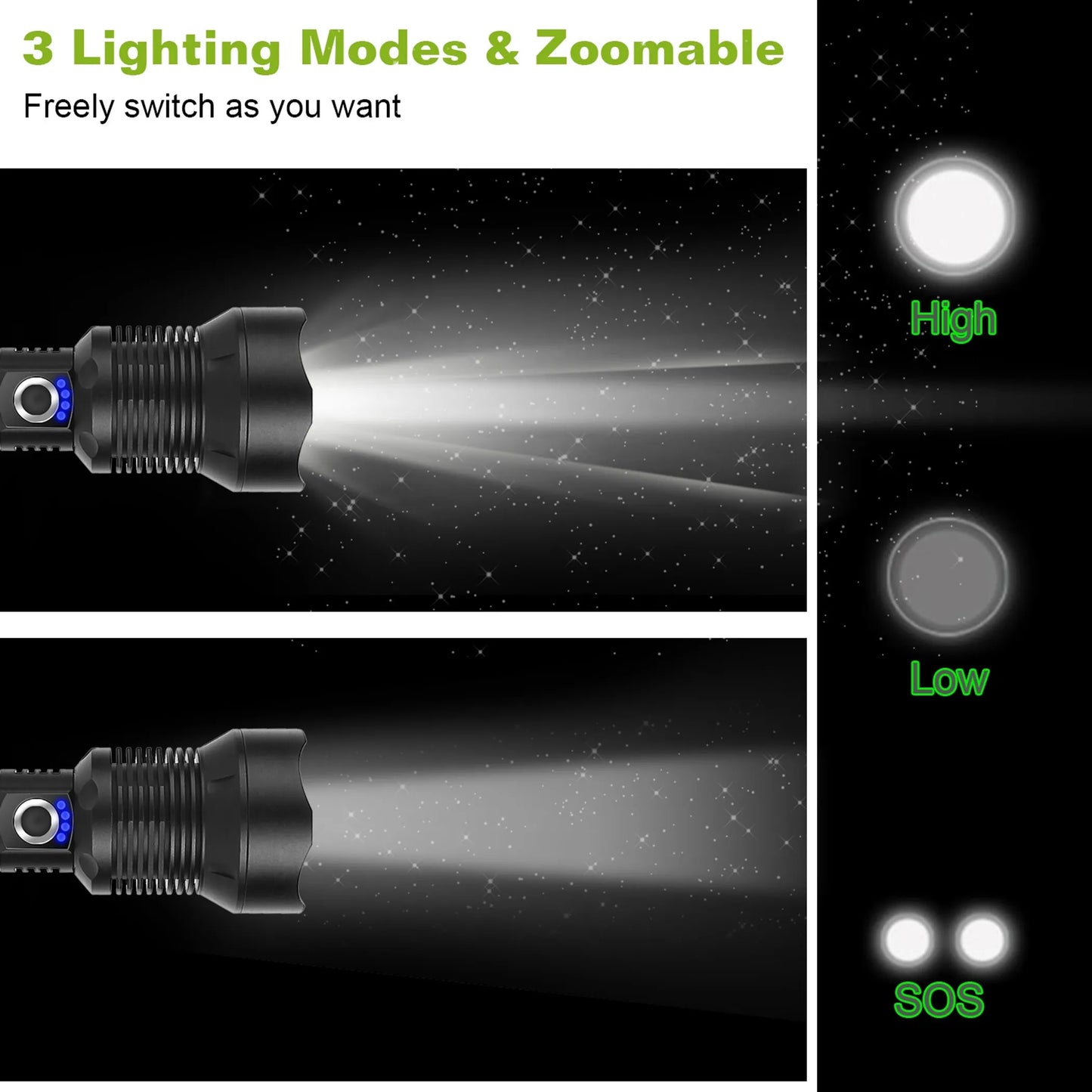 LED Tactical Flashlights 30000LM USB Rechargeable