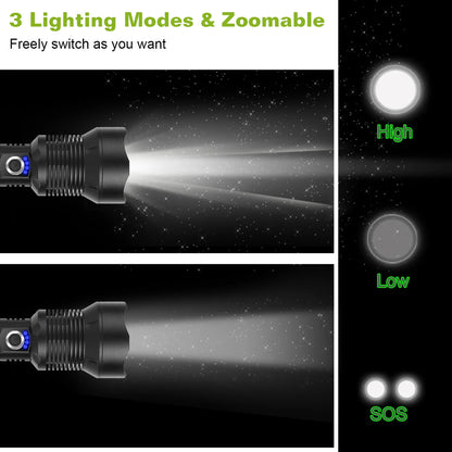 LED Tactical Flashlights 30000LM USB Rechargeable