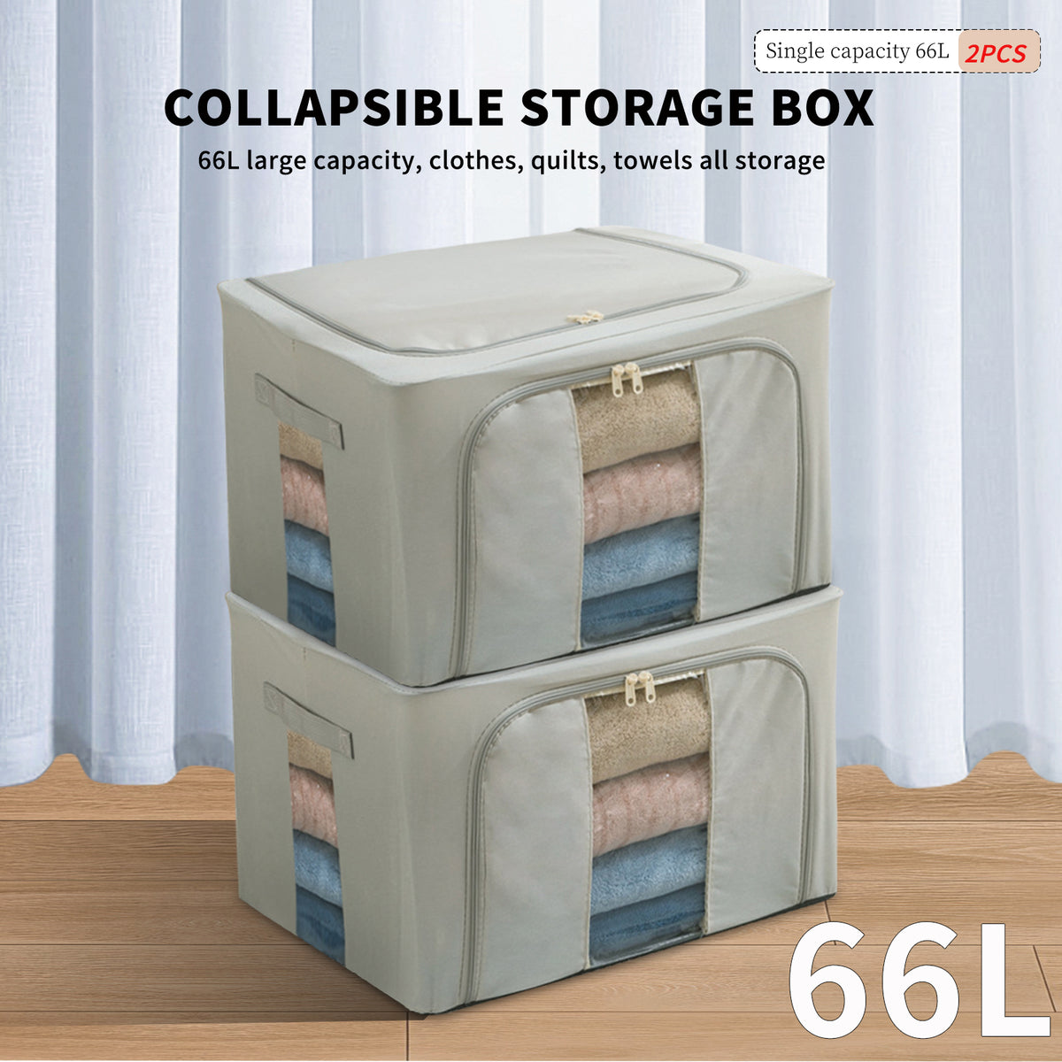 2PCS Foldable Oxford Cloth Storage Boxes with Clear Window & Zippered Lids – Large Capacity Stackable Organizer Bins - Growtochoice LLC
