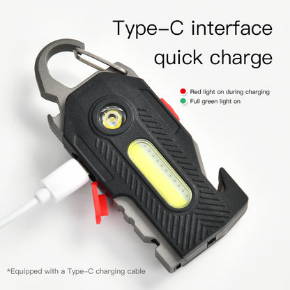 Multifunctional Keychain Flashlight, COB LED Emergency Work Light, Rechargeable