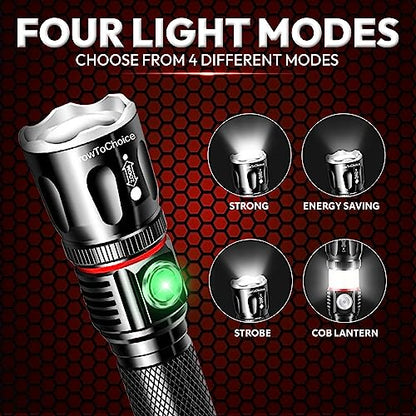 "NEW" Rechargeable LED Flashlight Camping Gear Must Haves - Tactical Flashlights with High Lumens and 4 Modes - Zoomable 1000 Lumen Waterproof Flashlight -Flash Light for Emergency, Camping, Hiking