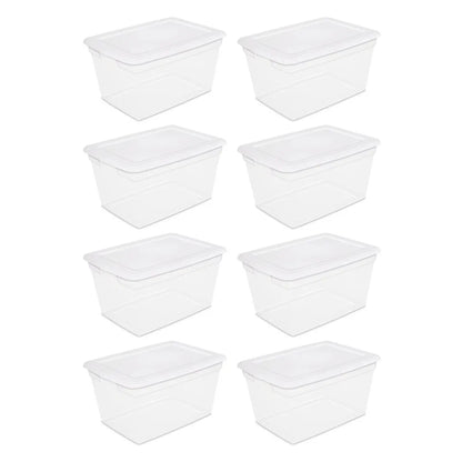 58 Qt Storage Box Clear Base White Lid Set of 8 Strong