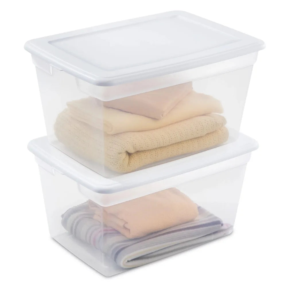 58 Qt Storage Box Clear Base White Lid Set of 8 Strong