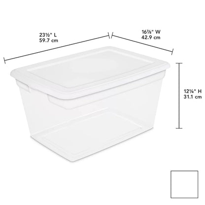 58 Qt Storage Box Clear Base White Lid Set of 8 Strong