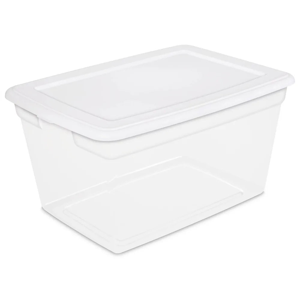 58 Qt Storage Box Clear Base White Lid Set of 8 Strong