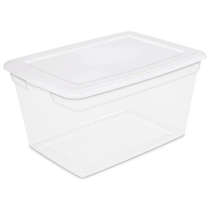 58 Qt Storage Box Clear Base White Lid Set of 8 Strong