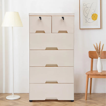 6 Drawers Beige Movable Storage Organizer Chest of Tower Closet Nightstand White