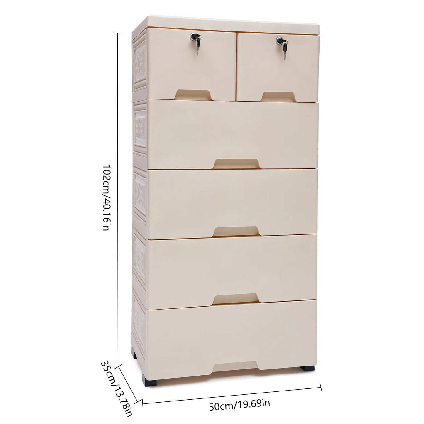 6 Drawers Beige Movable Storage Organizer Chest of Tower Closet Nightstand White