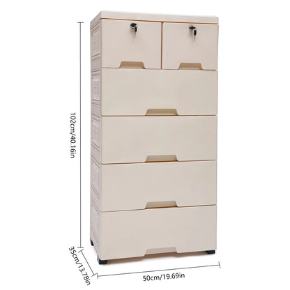 6 Drawers Beige Movable Storage Organizer Chest of Tower Closet Nightstand White