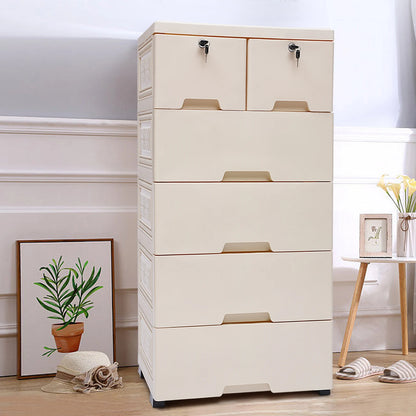 6 Drawers Beige Movable Storage Organizer Chest of Tower Closet Nightstand White