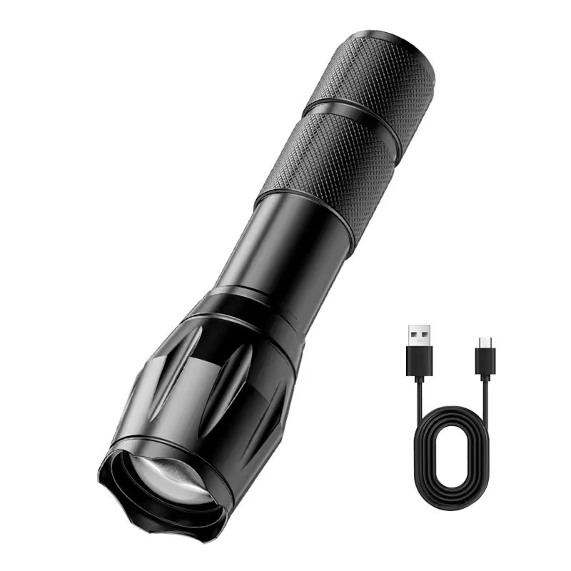 18650 High-Power LED Flashlight, USB Rechargeable, Zoomable Camping Light