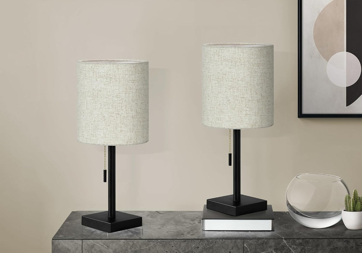 Set Of 2 USB Table Lamps With Black Base And Beige Shade