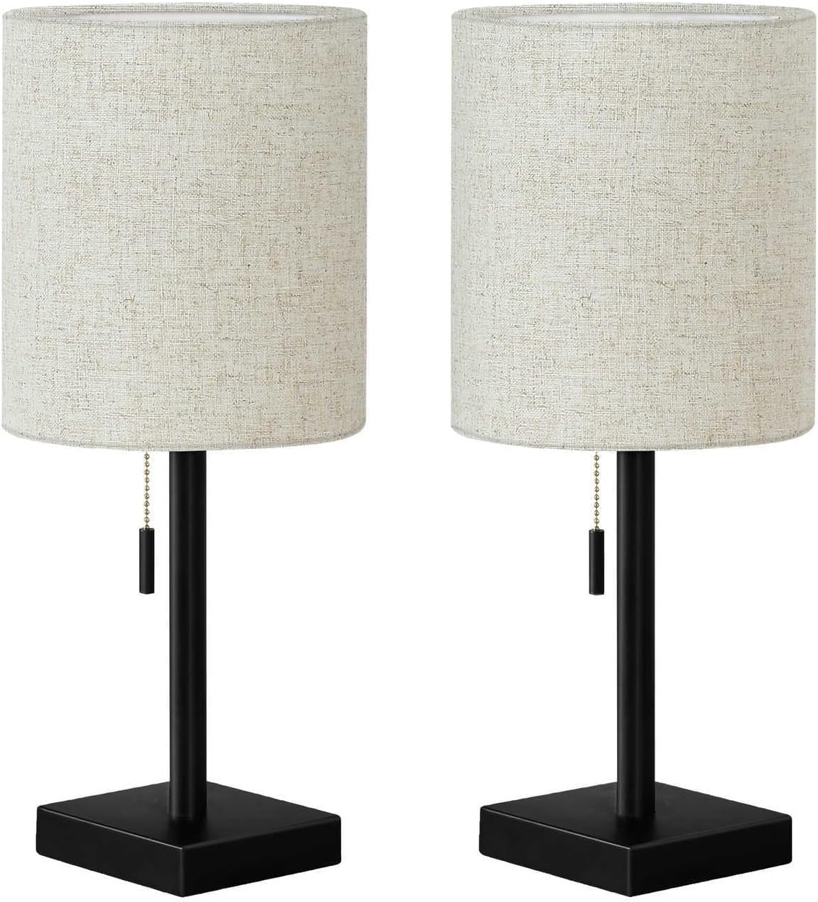 Set Of 2 USB Table Lamps With Black Base And Beige Shade