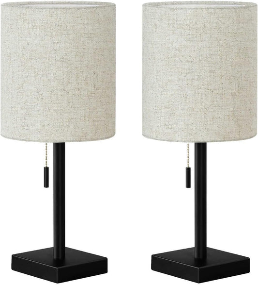 Set Of 2 USB Table Lamps With Black Base And Beige Shade