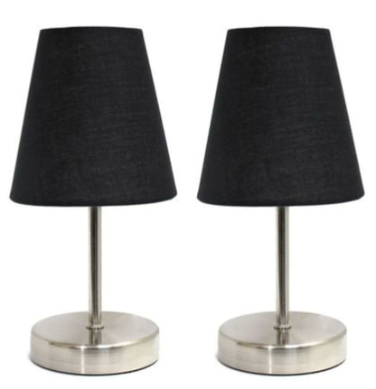Simple Designs Sand Nickel Mini Basic Table Lamp with Fabric Shade (Set of 2)